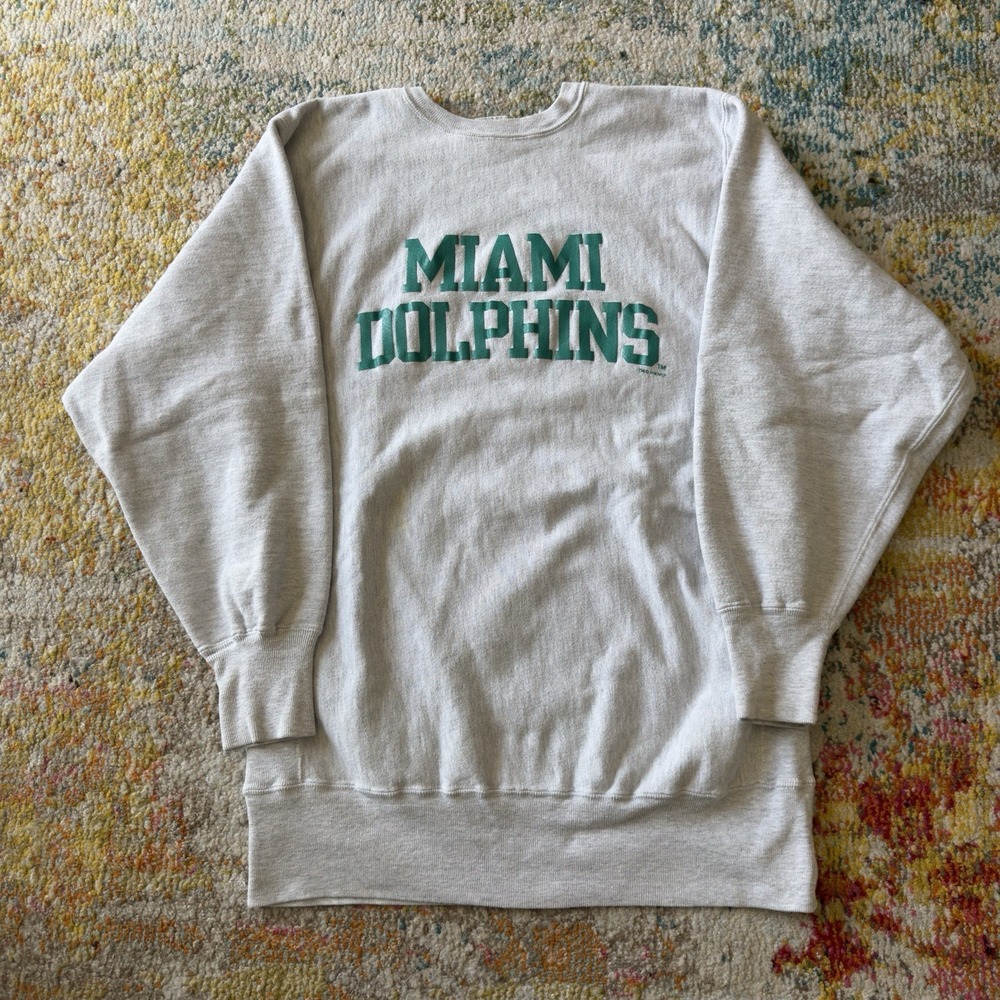 90s Champion Reverse Weave Miami Dolphins Crewneck‎ Sweatshirt Grey XX-Large